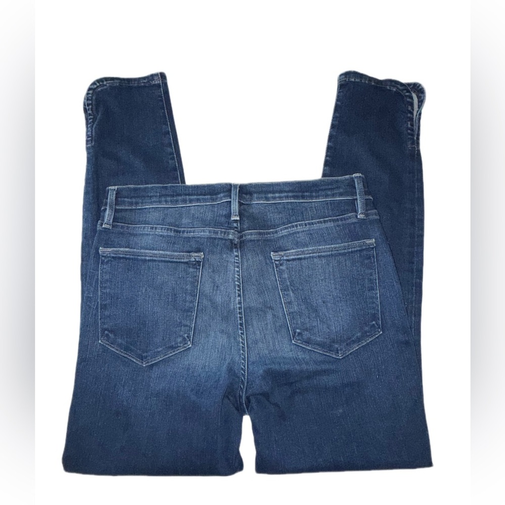 FRAME Le High Skinny Bustle Jeans Size 31 Blue Distressed Curved Slit Hem - Picture 6 of 10